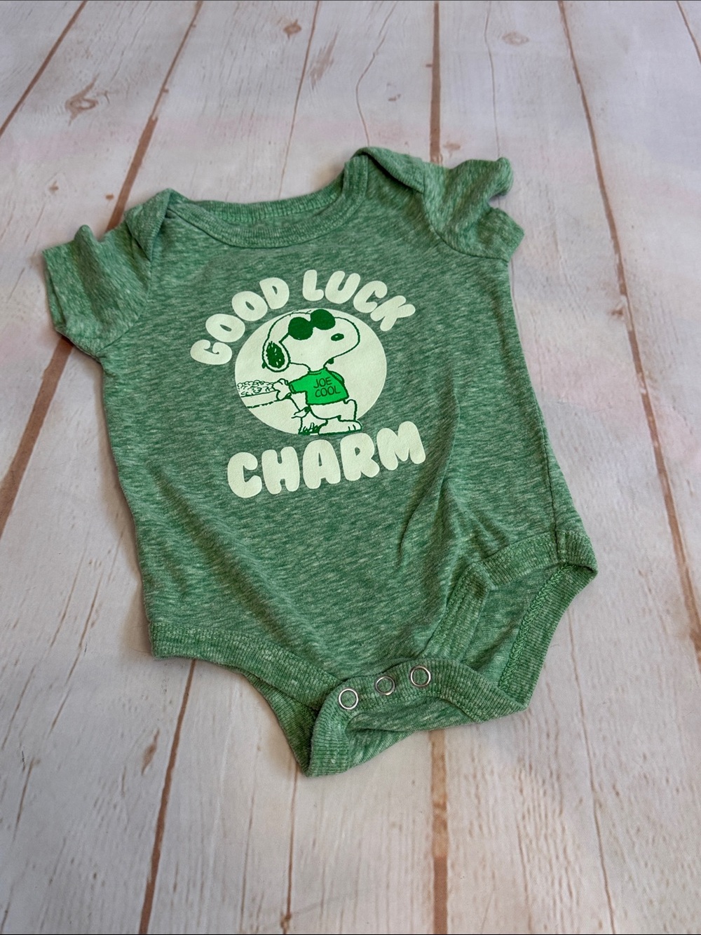 Peanuts Joe Cool Snoopy Green 'Good Luck Charm' Baby Bodysuit